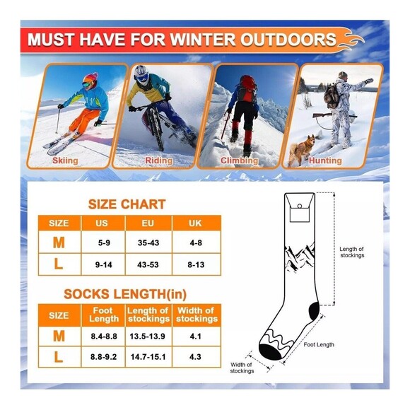 SNOW LEOPARD Heated Socks Green Large, Rechargeable Heated Socks App Control - Picture 4 of 9